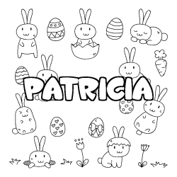 Coloriage prénom PATRICIA - décor Paques