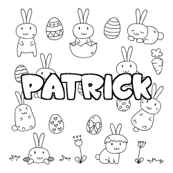 Coloriage pr&eacute;nom PATRICK - d&eacute;cor Paques