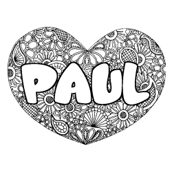 Coloriage pr&eacute;nom PAUL - d&eacute;cor Mandala coeur