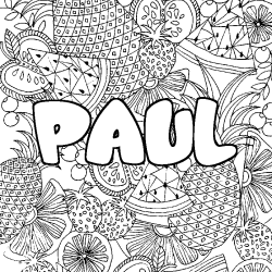 Coloriage prénom PAUL - décor Mandala fruits