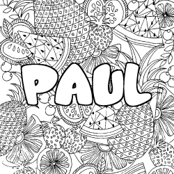 Coloriage pr&eacute;nom PAUL - d&eacute;cor Mandala fruits