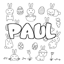 Coloriage prénom PAUL - décor Paques