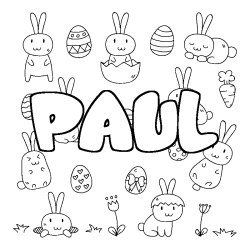 Coloriage pr&eacute;nom PAUL - d&eacute;cor Paques