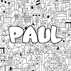 Coloriage prénom PAUL - décor Ville
