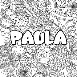Coloriage prénom PAULA - décor Mandala fruits