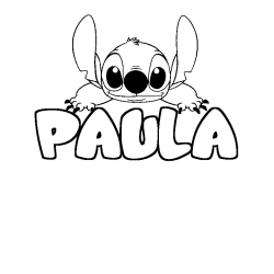 Coloriage prénom PAULA - décor Stitch