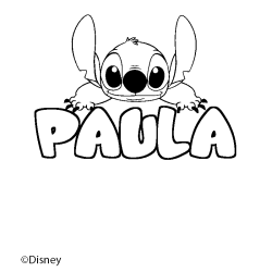 Coloriage pr&eacute;nom PAULA - d&eacute;cor Stitch