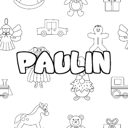 Coloriage prénom PAULIN - décor Jouets