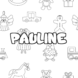 Coloriage pr&eacute;nom PAULINE - d&eacute;cor Jouets