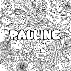 Coloriage prénom PAULINE - décor Mandala fruits