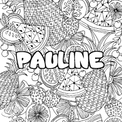 Coloriage pr&eacute;nom PAULINE - d&eacute;cor Mandala fruits