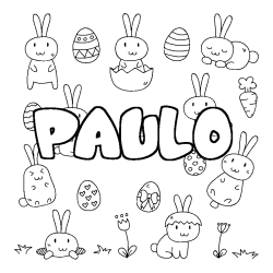 Coloriage prénom PAULO - décor Paques