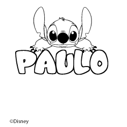 Coloriage pr&eacute;nom PAULO - d&eacute;cor Stitch