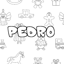 Coloriage prénom PEDRO - décor Jouets