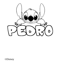 Coloriage pr&eacute;nom PEDRO - d&eacute;cor Stitch