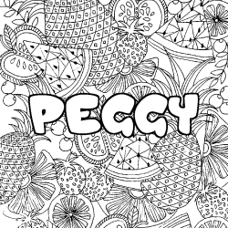 Coloriage pr&eacute;nom PEGGY - d&eacute;cor Mandala fruits