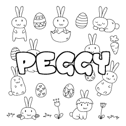 Coloriage pr&eacute;nom PEGGY - d&eacute;cor Paques