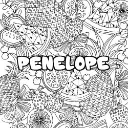 Coloriage prénom PENELOPE - décor Mandala fruits