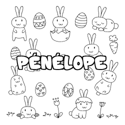 Coloriage pr&eacute;nom P&Eacute;N&Eacute;LOPE - d&eacute;cor Paques