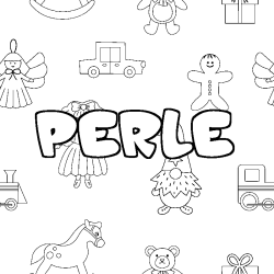 Coloriage pr&eacute;nom PERLE - d&eacute;cor Jouets