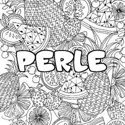 Coloriage pr&eacute;nom PERLE - d&eacute;cor Mandala fruits
