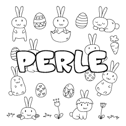 Coloriage pr&eacute;nom PERLE - d&eacute;cor Paques