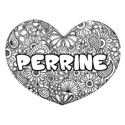 Coloriage prénom PERRINE - décor Mandala coeur