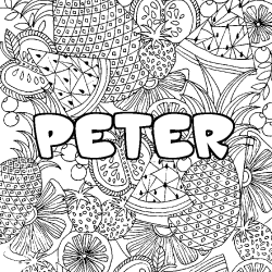 Coloriage prénom PETER - décor Mandala fruits
