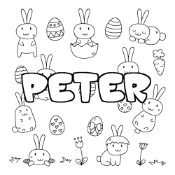Coloriage pr&eacute;nom PETER - d&eacute;cor Paques