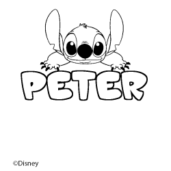 Coloriage pr&eacute;nom PETER - d&eacute;cor Stitch