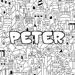 Coloriage prénom PETER - décor Ville