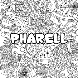 Coloriage pr&eacute;nom PHARELL - d&eacute;cor Mandala fruits