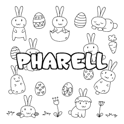 Coloriage prénom PHARELL - décor Paques