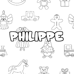 Coloriage pr&eacute;nom PHILIPPE - d&eacute;cor Jouets
