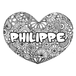 Coloriage prénom PHILIPPE - décor Mandala coeur