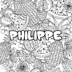 Coloriage pr&eacute;nom PHILIPPE - d&eacute;cor Mandala fruits