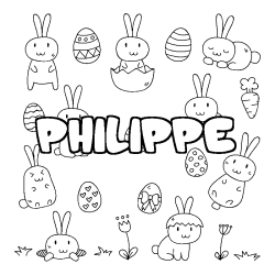Coloriage prénom PHILIPPE - décor Paques