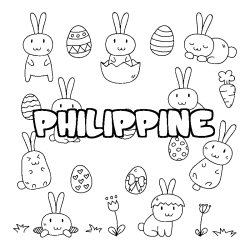 Coloriage prénom PHILIPPINE - décor Paques