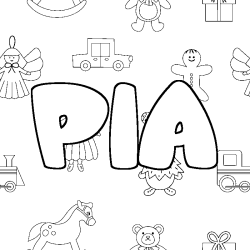 Coloriage pr&eacute;nom PIA - d&eacute;cor Jouets