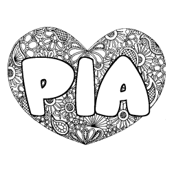 Coloriage prénom PIA - décor Mandala coeur