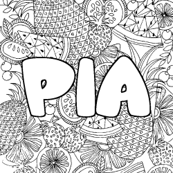 Coloriage pr&eacute;nom PIA - d&eacute;cor Mandala fruits