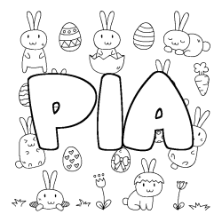 Coloriage pr&eacute;nom PIA - d&eacute;cor Paques