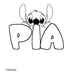 Coloriage pr&eacute;nom PIA - d&eacute;cor Stitch