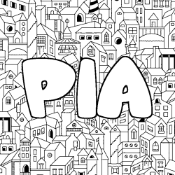 Coloriage prénom PIA - décor Ville