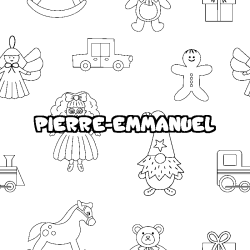 Coloriage pr&eacute;nom PIERRE-EMMANUEL - d&eacute;cor Jouets