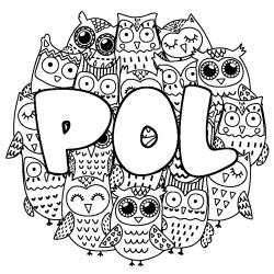 Coloriage pr&eacute;nom POL - d&eacute;cor Chouettes