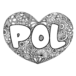 Coloriage pr&eacute;nom POL - d&eacute;cor Mandala coeur