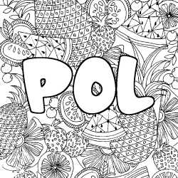 Coloriage pr&eacute;nom POL - d&eacute;cor Mandala fruits