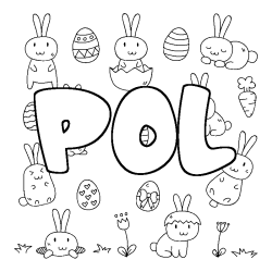 Coloriage pr&eacute;nom POL - d&eacute;cor Paques