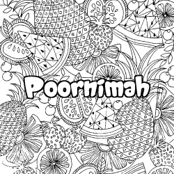 Coloriage pr&eacute;nom Poornimah - d&eacute;cor Mandala fruits